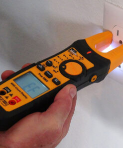 IDEAL 61-415 200A AC/DC TRMS TightSight® fork meter, Split Jaw Meter, w/ Flashlight & NCVT in use