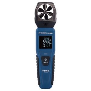 REED R1600 Vane Anemometer Bluetooth Smart Series - Compact Wireless Air Velocity, Temperature & Humidity Meter with Real-Time Data Logging for HVAC/R Servicing