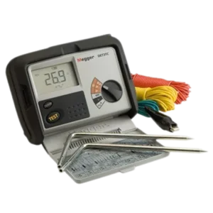 "Megger DET3TD digital earth resistance tester with large LCD display and rotary selector