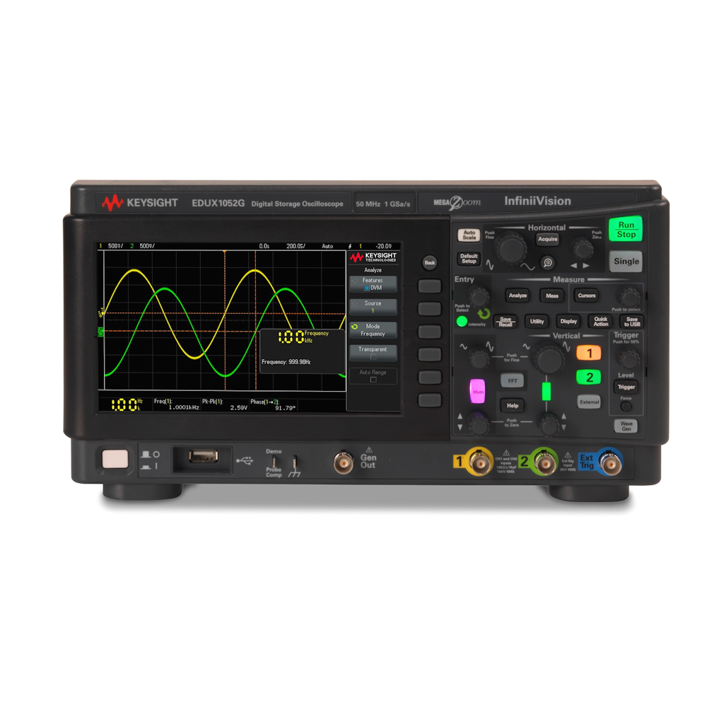 Keysight EDUX1052G Oscilloscope: 50 MHz, 2 analogue channels + Generator