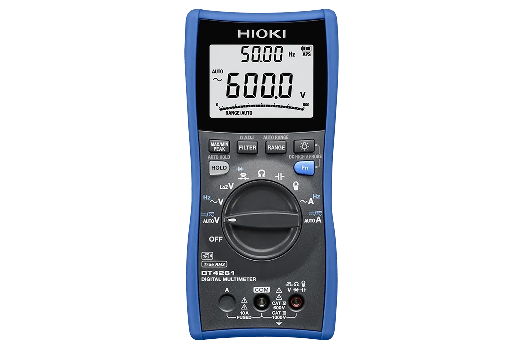 HIOKI DT4261 digital multimeter with safety test leads and terminal shutters