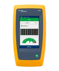 Fluke Networks LinkIQ LIQ-100-IE Industrial Ethernet Tester showing colour touchscreen with cable test results