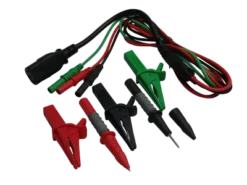 The EFO IEC Test Lead Set comes with Red, Black Probes and also Red, Black and Green Crocodile Clips. Rated to Cat IV 600V