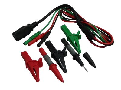 The EFO IEC Test Lead Set comes with Red, Black Probes and also Red, Black and Green Crocodile Clips. Rated to Cat IV 600V