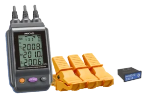Hioki PD3259-50 digital phase detector with three clamp sensors on three-phase cables