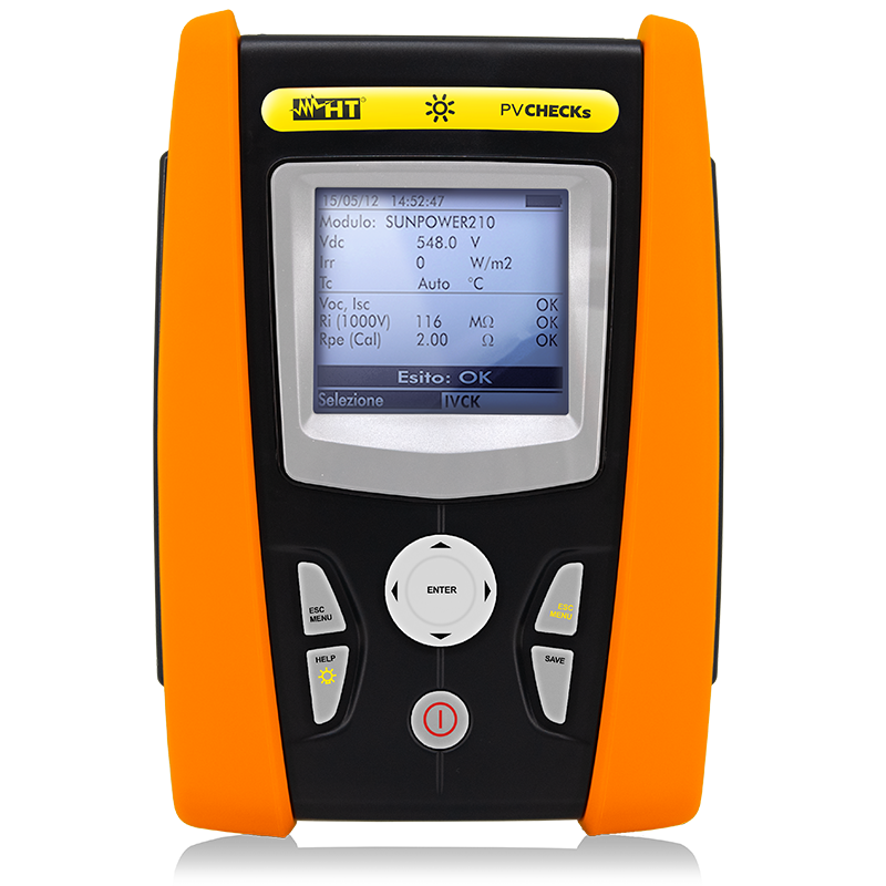 PVCHECKs display showing PV array insulation resistance test result